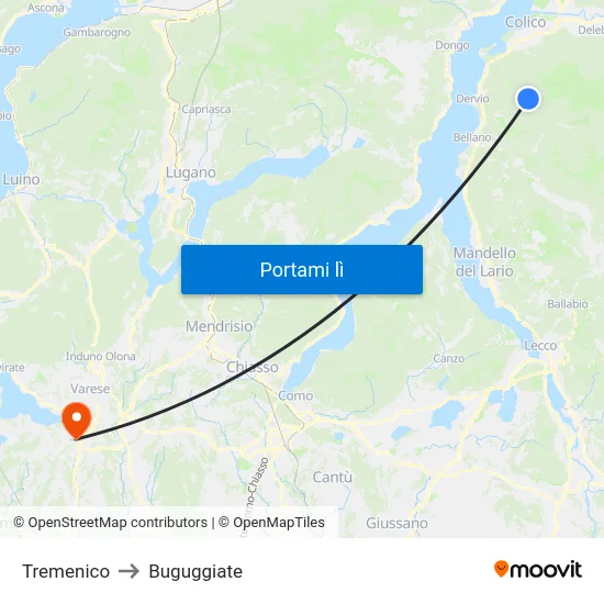 Tremenico to Buguggiate map