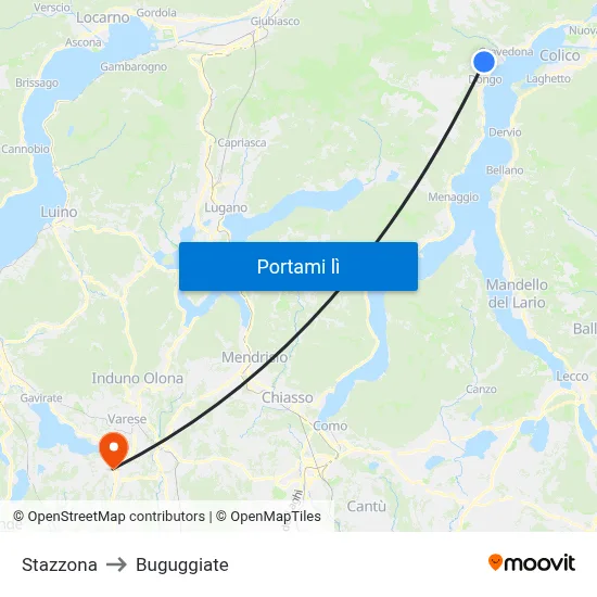 Stazzona to Buguggiate map