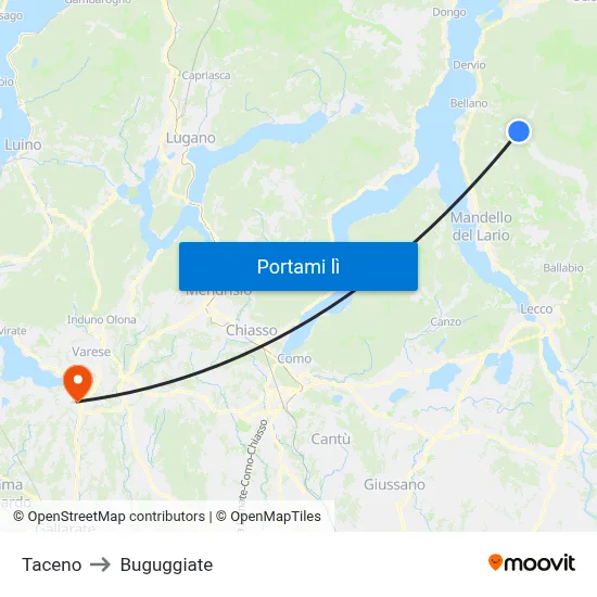 Taceno to Buguggiate map