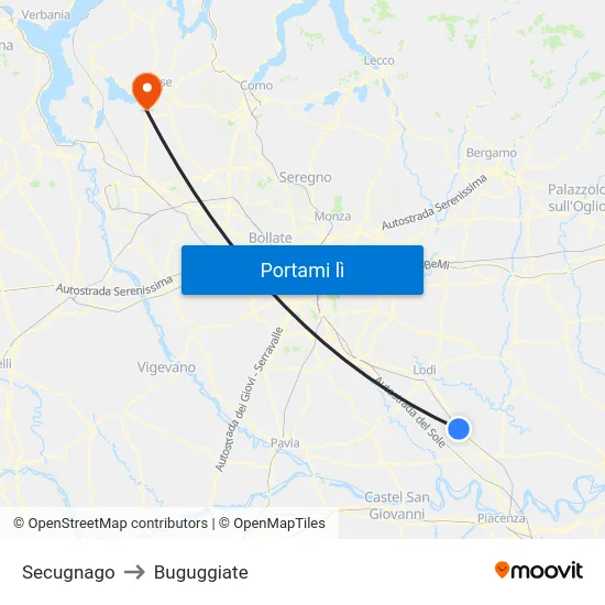 Secugnago to Buguggiate map