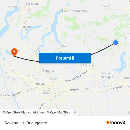 Rovetta to Buguggiate map