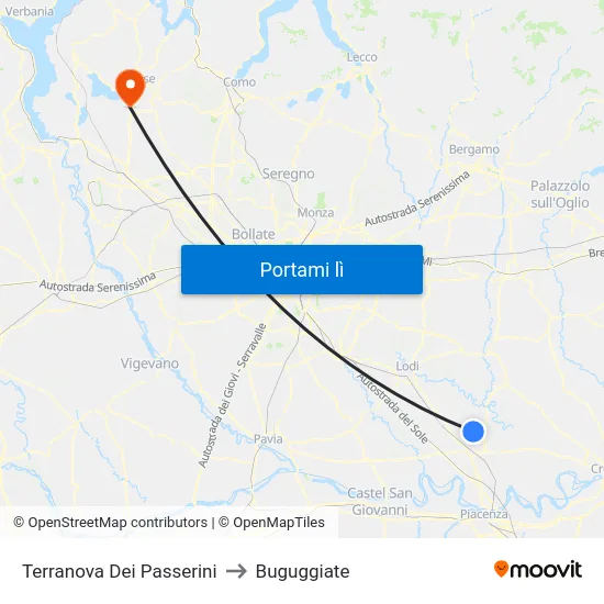 Terranova Dei Passerini to Buguggiate map