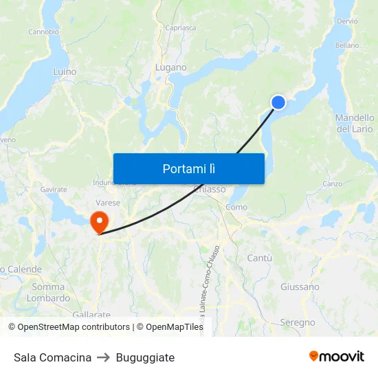 Sala Comacina to Buguggiate map