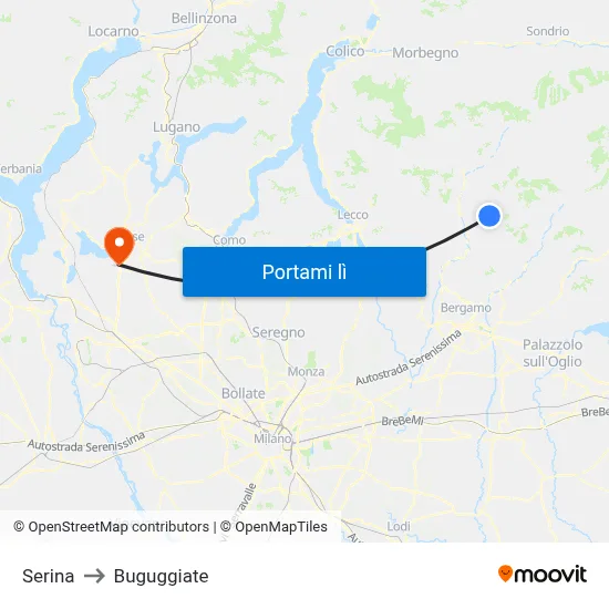 Serina to Buguggiate map