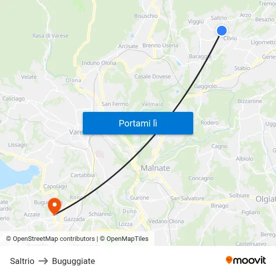 Saltrio to Buguggiate map