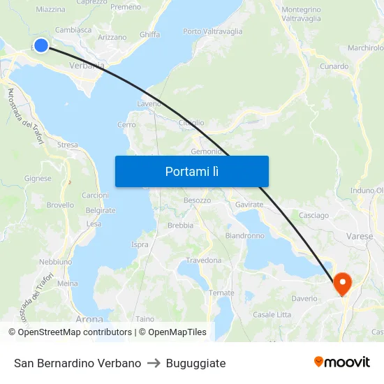 San Bernardino Verbano to Buguggiate map