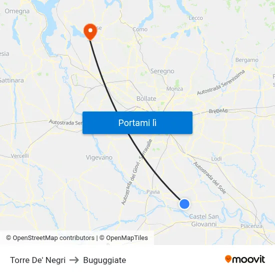 Torre De' Negri to Buguggiate map