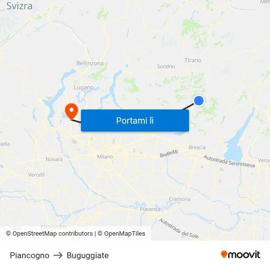 Piancogno to Buguggiate map