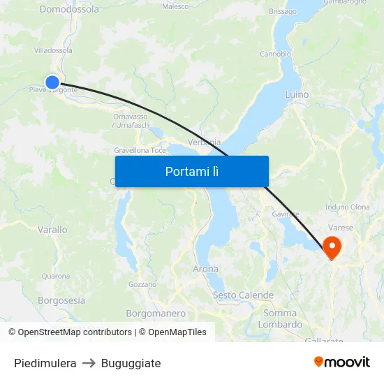 Piedimulera to Buguggiate map