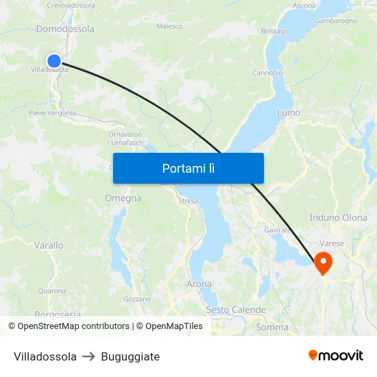 Villadossola to Buguggiate map