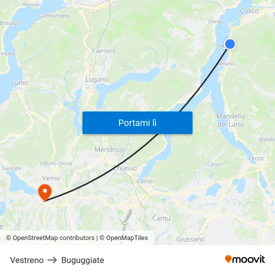 Vestreno to Buguggiate map