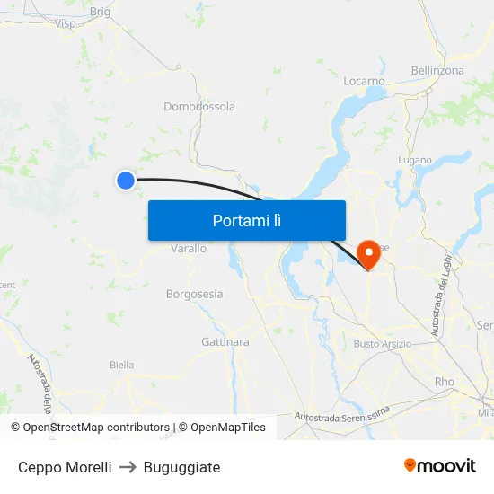 Ceppo Morelli to Buguggiate map