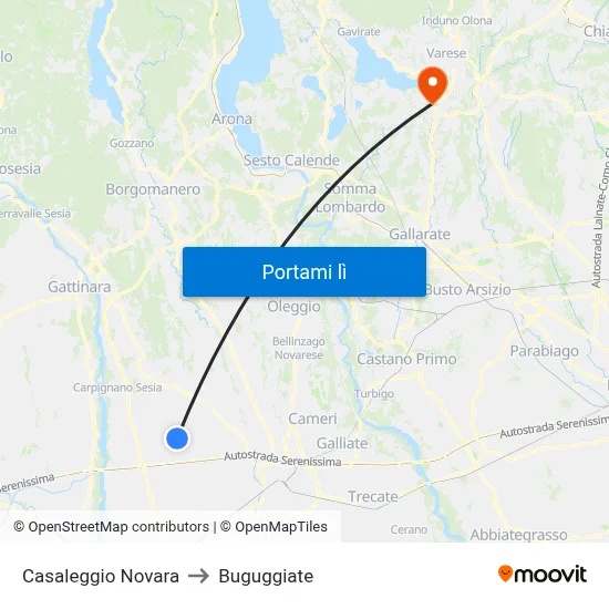 Casaleggio Novara to Buguggiate map