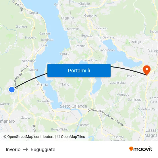 Invorio to Buguggiate map