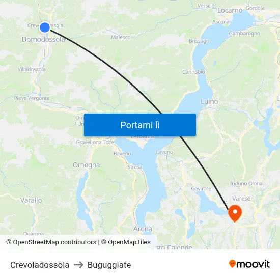 Crevoladossola to Buguggiate map