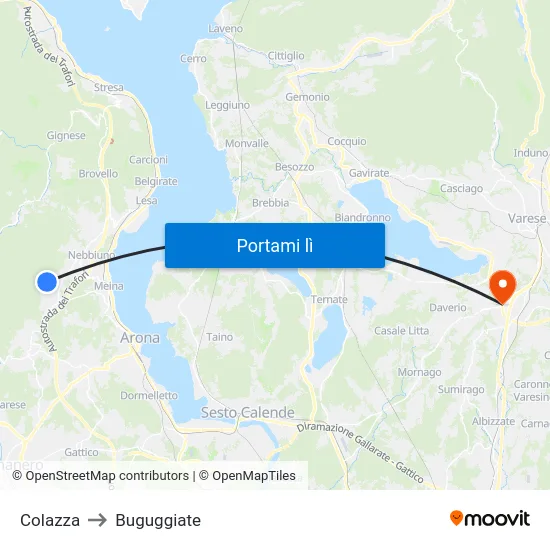 Colazza to Buguggiate map