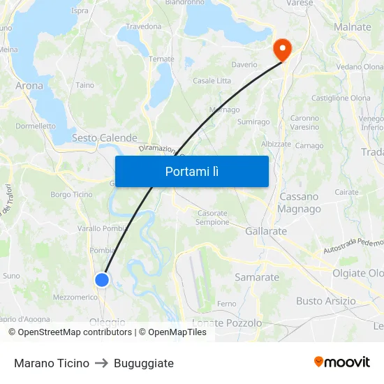 Marano Ticino to Buguggiate map