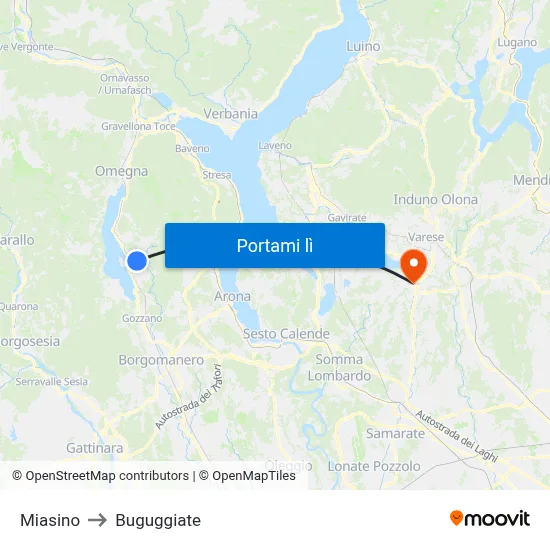 Miasino to Buguggiate map
