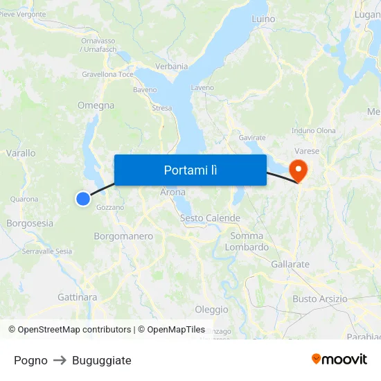 Pogno to Buguggiate map