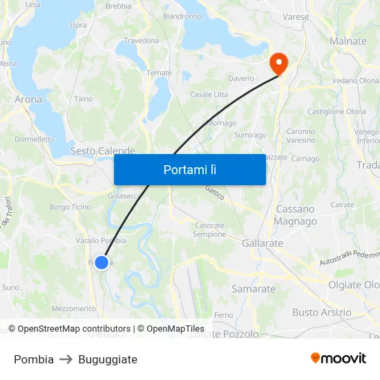 Pombia to Buguggiate map