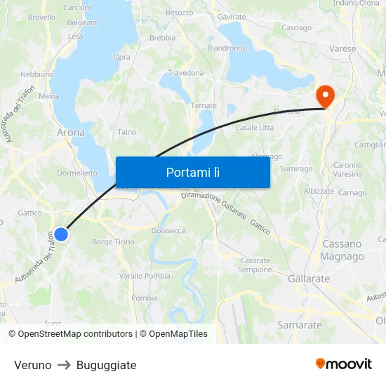 Veruno to Buguggiate map