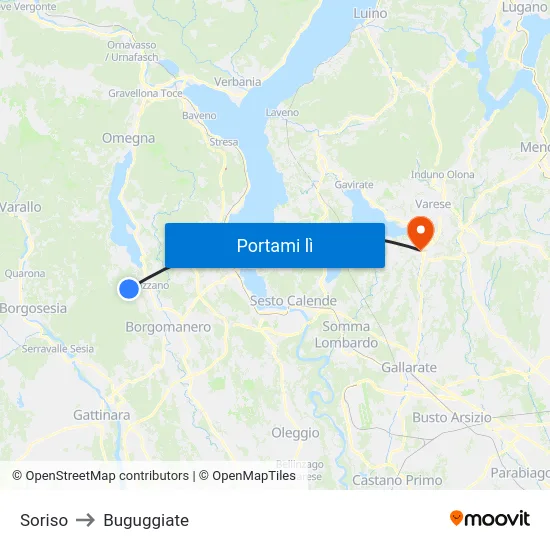 Soriso to Buguggiate map
