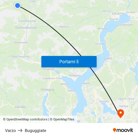 Varzo to Buguggiate map