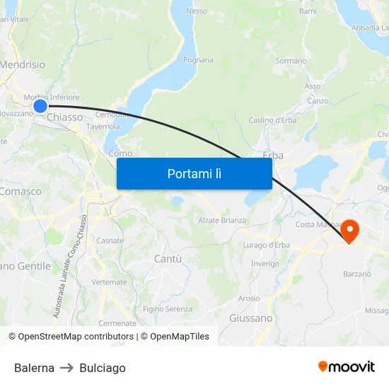 Balerna to Bulciago map