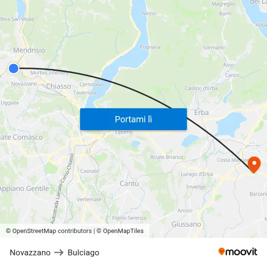 Novazzano to Bulciago map