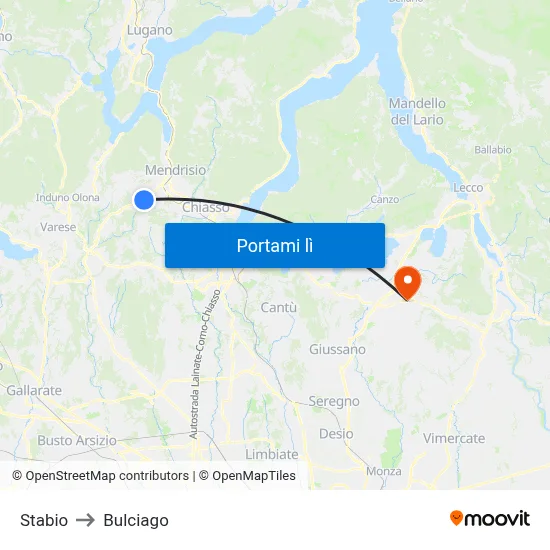 Stabio to Bulciago map