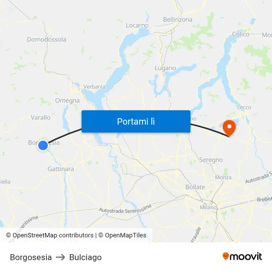 Borgosesia to Bulciago map