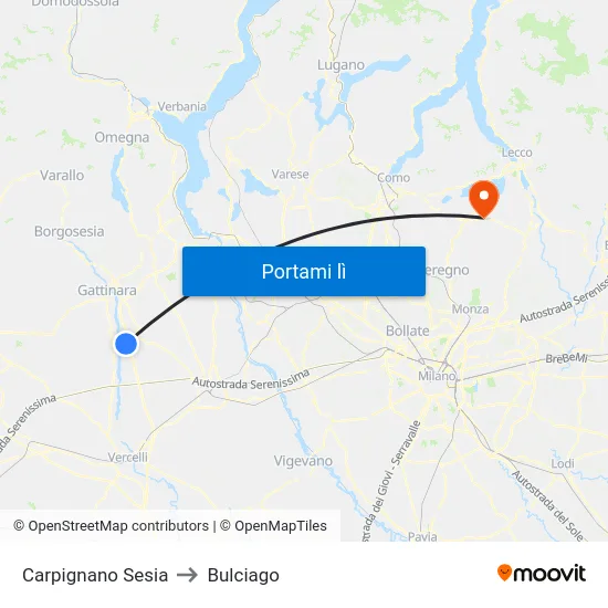 Carpignano Sesia to Bulciago map