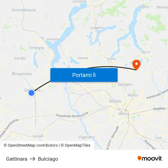 Gattinara to Bulciago map