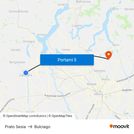Prato Sesia to Bulciago map