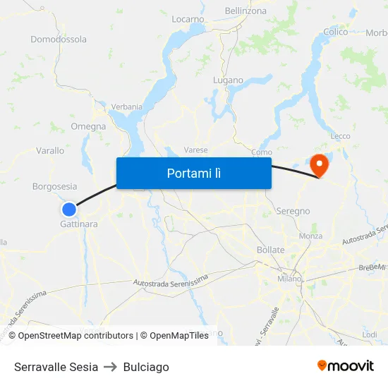 Serravalle Sesia to Bulciago map