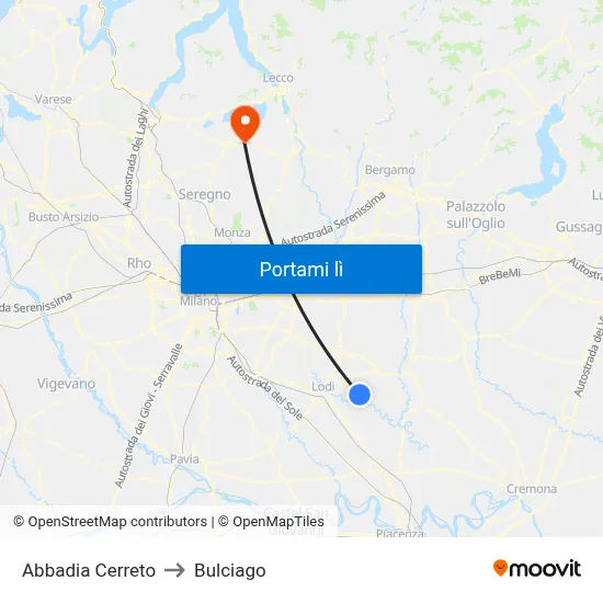Abbadia Cerreto to Bulciago map