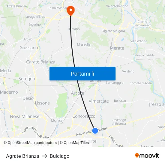 Agrate Brianza to Bulciago map
