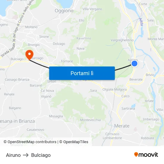 Airuno to Bulciago map