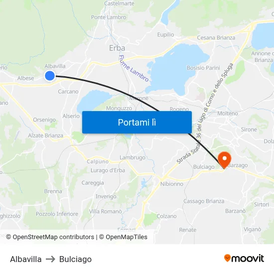 Albavilla to Bulciago map