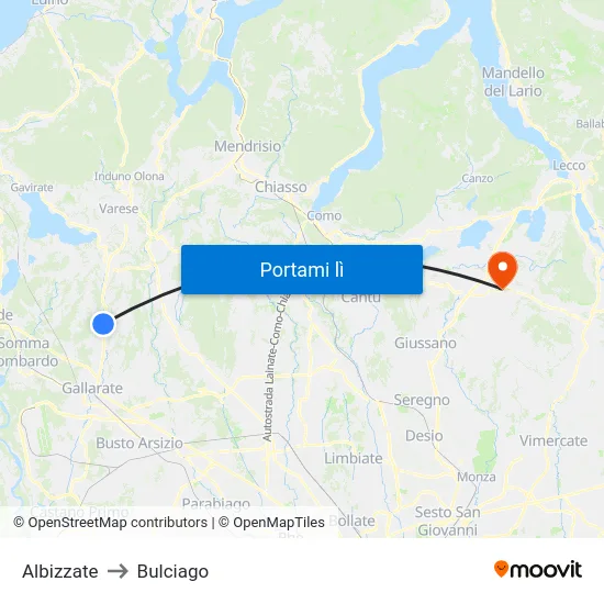 Albizzate to Bulciago map