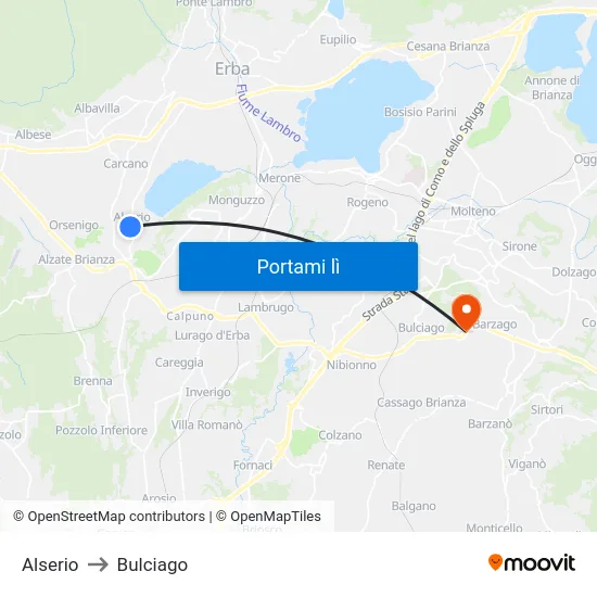 Alserio to Bulciago map