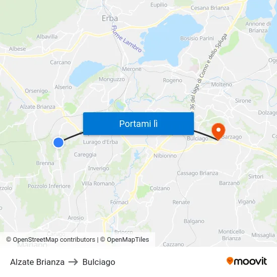 Alzate Brianza to Bulciago map