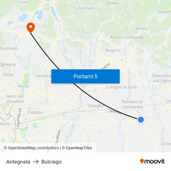 Antegnate to Bulciago map