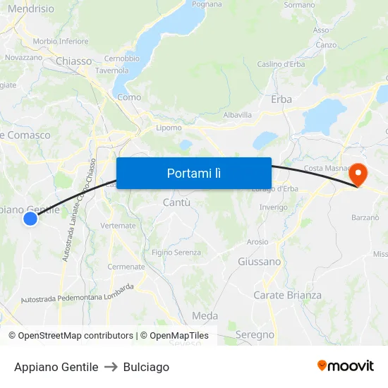 Appiano Gentile to Bulciago map
