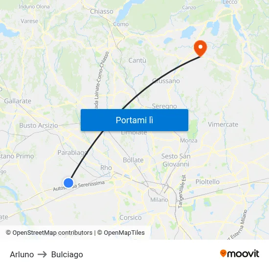 Arluno to Bulciago map