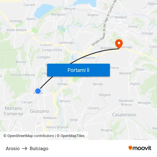 Arosio to Bulciago map