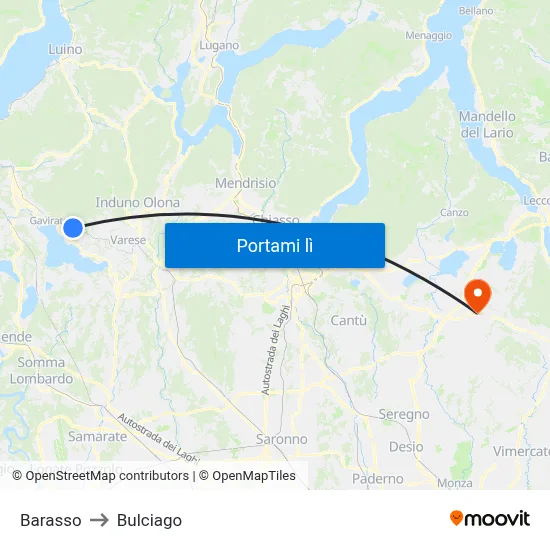 Barasso to Bulciago map