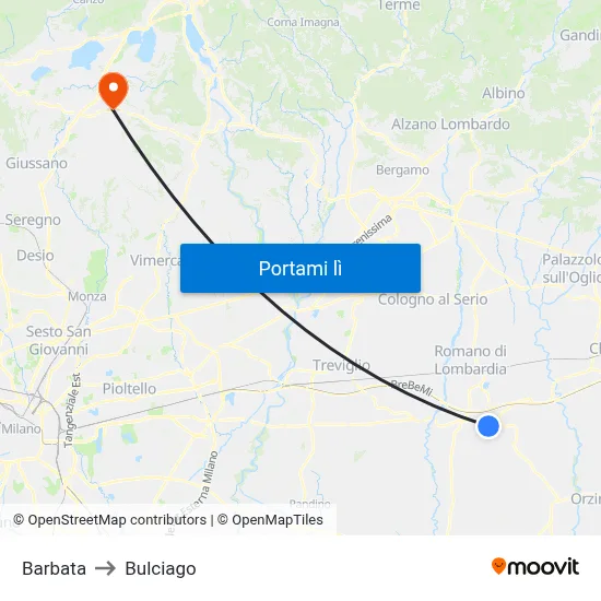 Barbata to Bulciago map