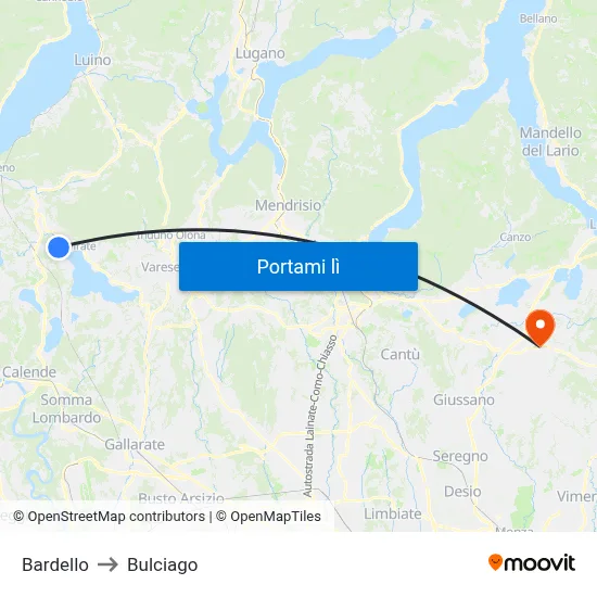 Bardello to Bulciago map