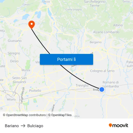 Bariano to Bulciago map